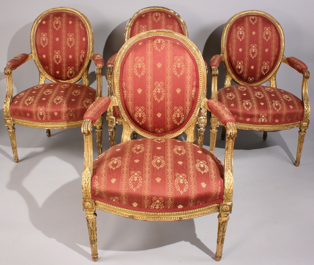 Lot 114: 4 Louis XVI style Giltwood Armchairs