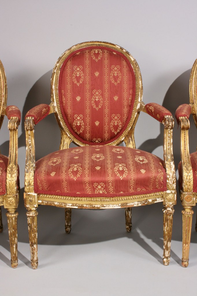 Lot 114: 4 Louis XVI style Giltwood Armchairs