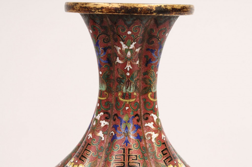 Lot 13: Pair of Japanese Cloisonne Lobed Vases