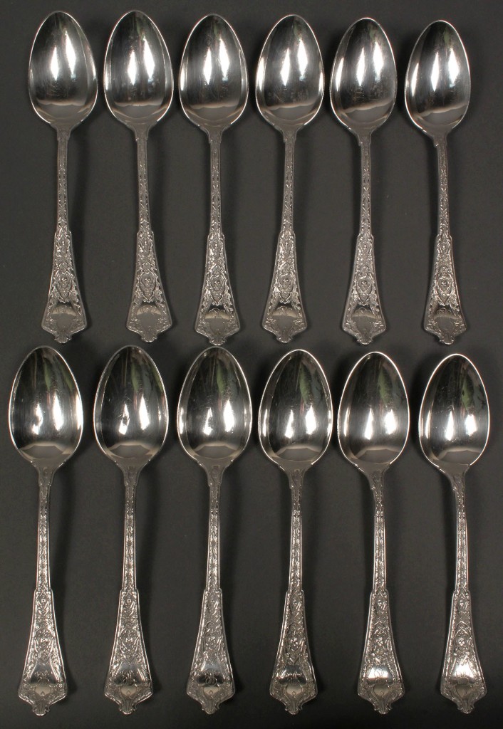 Lot 152: Tiffany Persian Pattern sterling teaspoons, 12 total