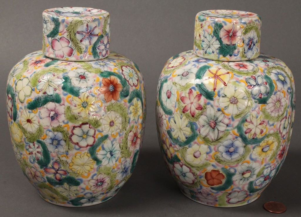 Lot 17: Pair of Chinese Lidded Jars, possibly Republic