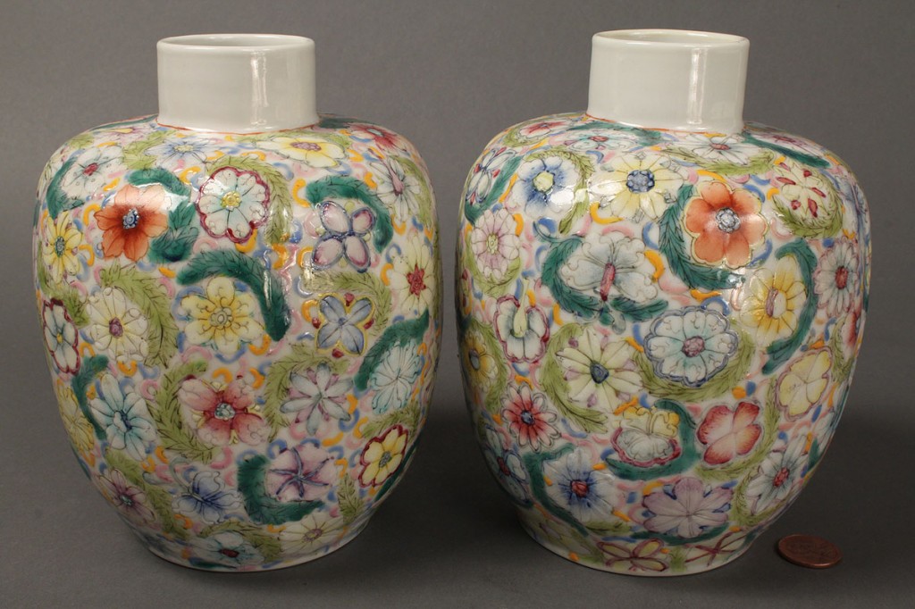 Lot 17: Pair of Chinese Lidded Jars, possibly Republic