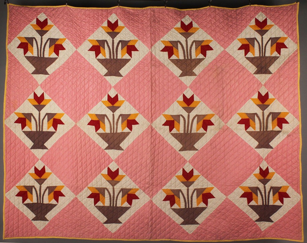 Lot 190: East TN Pieced & Appliqued Quilt, NC Lily Pattern variant