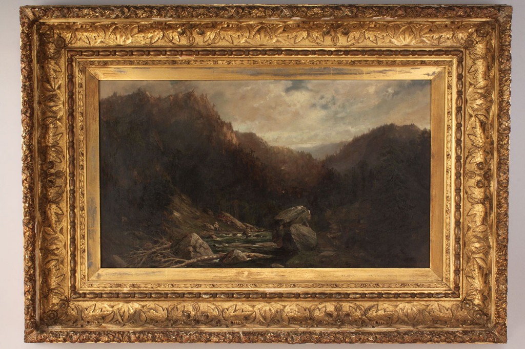 Lot 204: John J. Barber, oil on canvas, Landscape w/ Fisherman