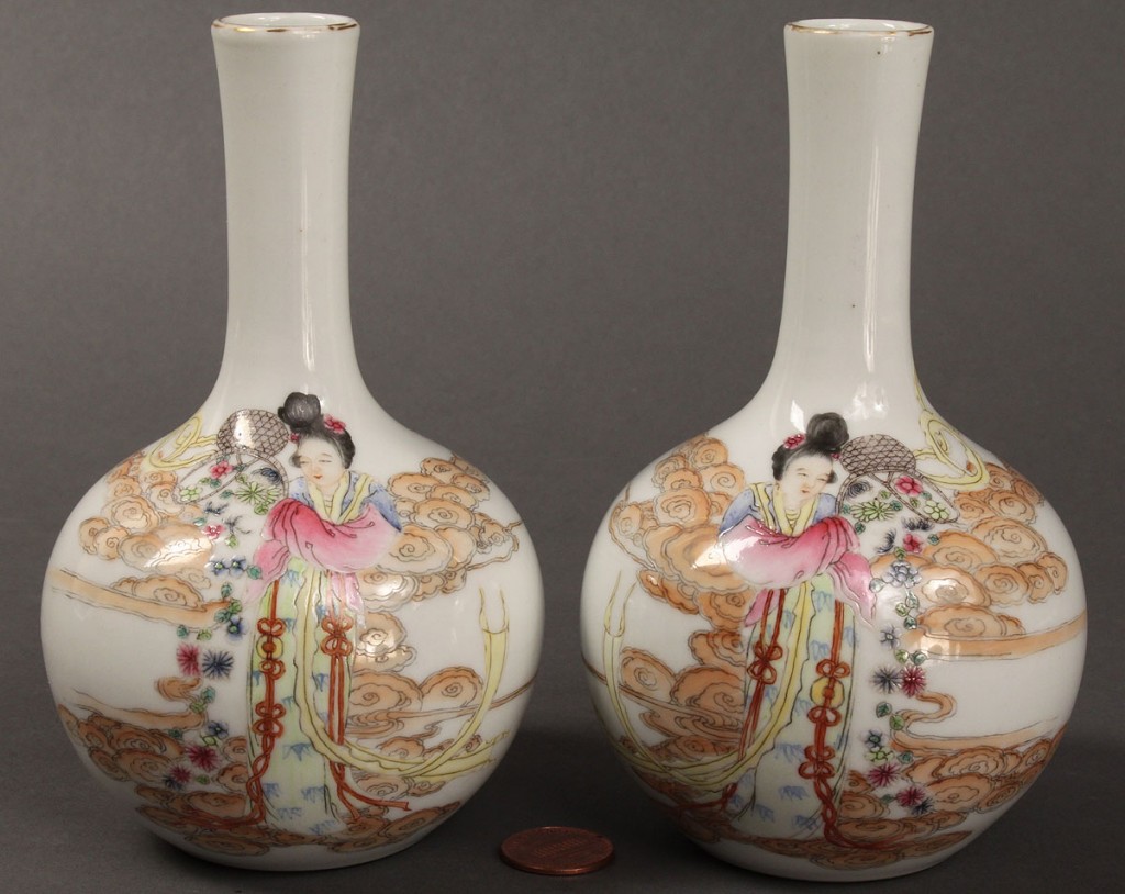 Lot 21: Pair of Famille Rose Republic Vases, Hung-hsien Mark