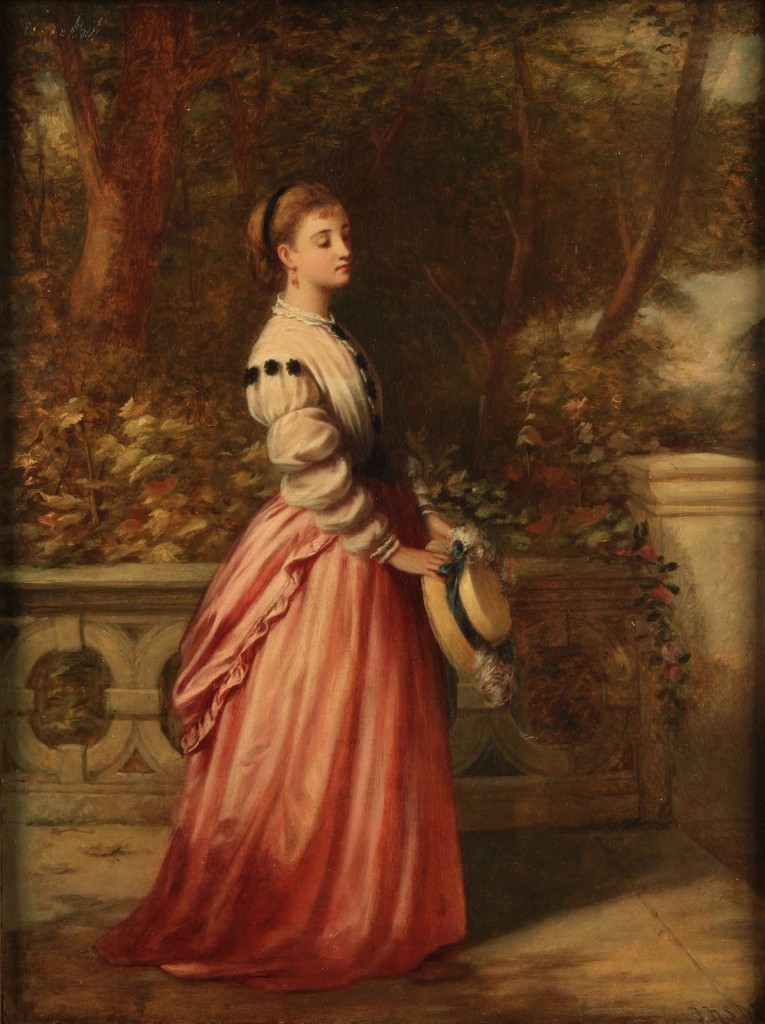 Lot 221: J.H.S. Mann, 19th c. oil, Young Lady in Garden
