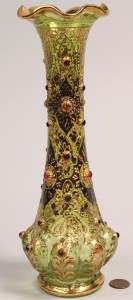 Lot 232: Jeweled Art Glass Vase attr. Moser