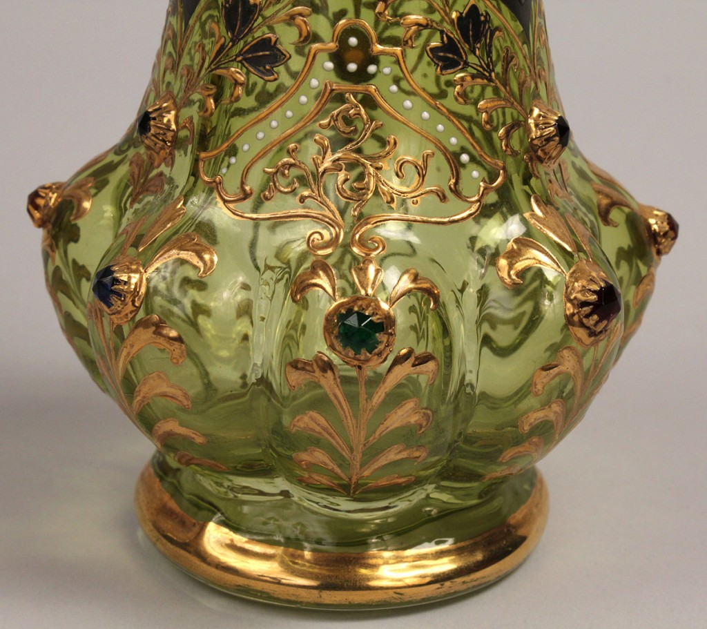 Lot 232: Jeweled Art Glass Vase attr. Moser