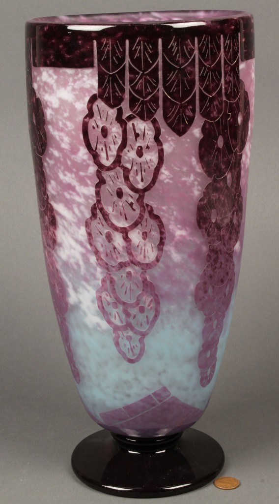 Lot 236: Charder Art Deco Cameo Glass Vase, 13"