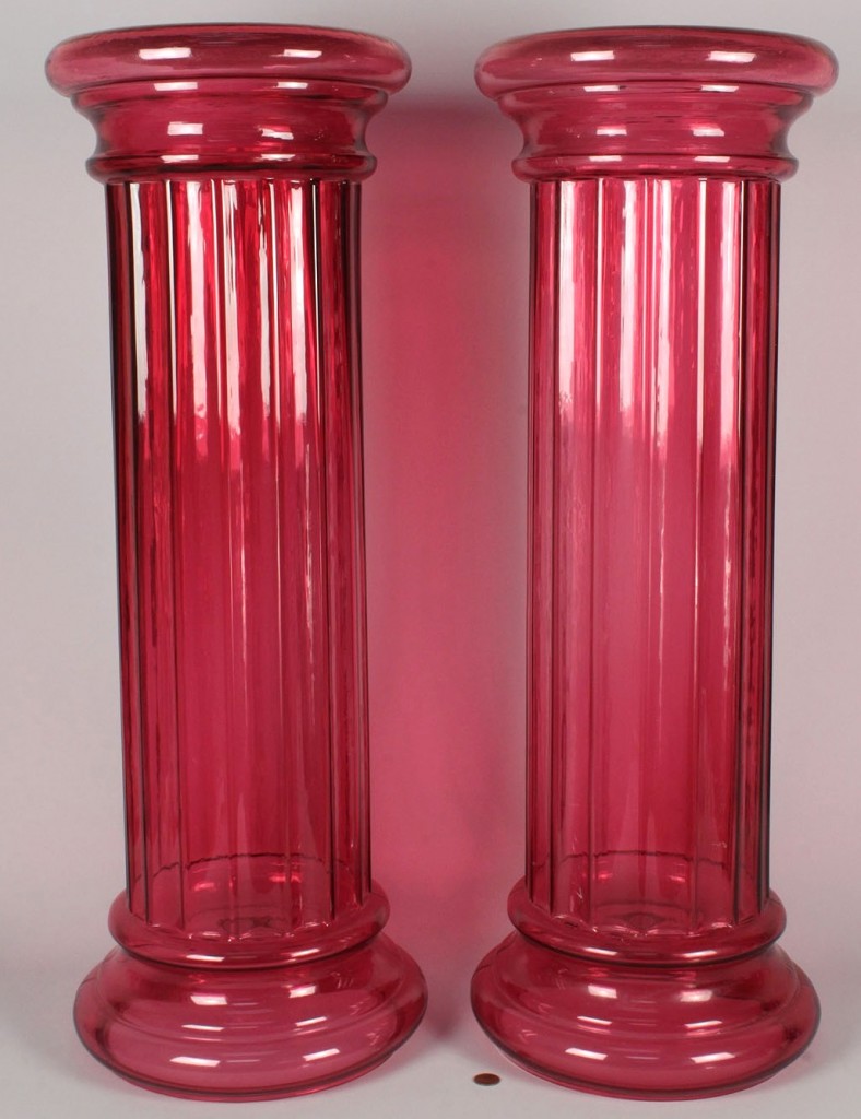 Lot 244: Pair of Cranberry Glass Pedestals