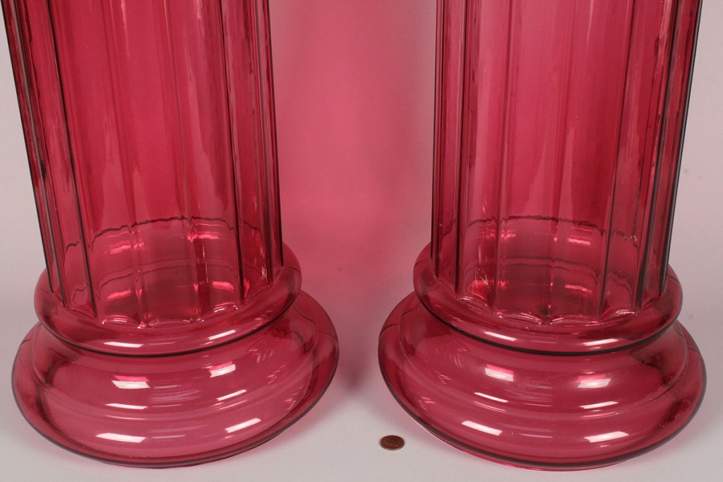 Lot 244: Pair of Cranberry Glass Pedestals