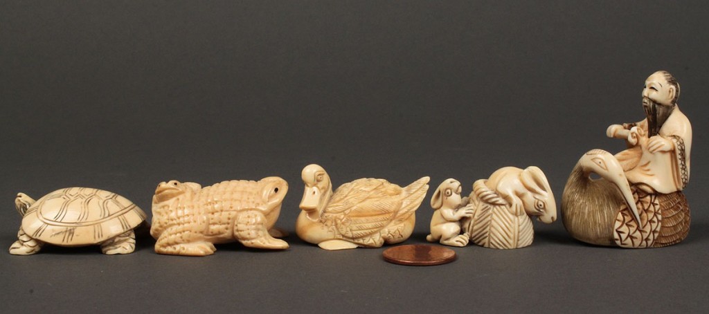 Lot 250: Lot of 5 Carved Ivory Netsukes