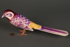 Lot 251: One Japanese Okimono Carved & Colored Ivory Bird