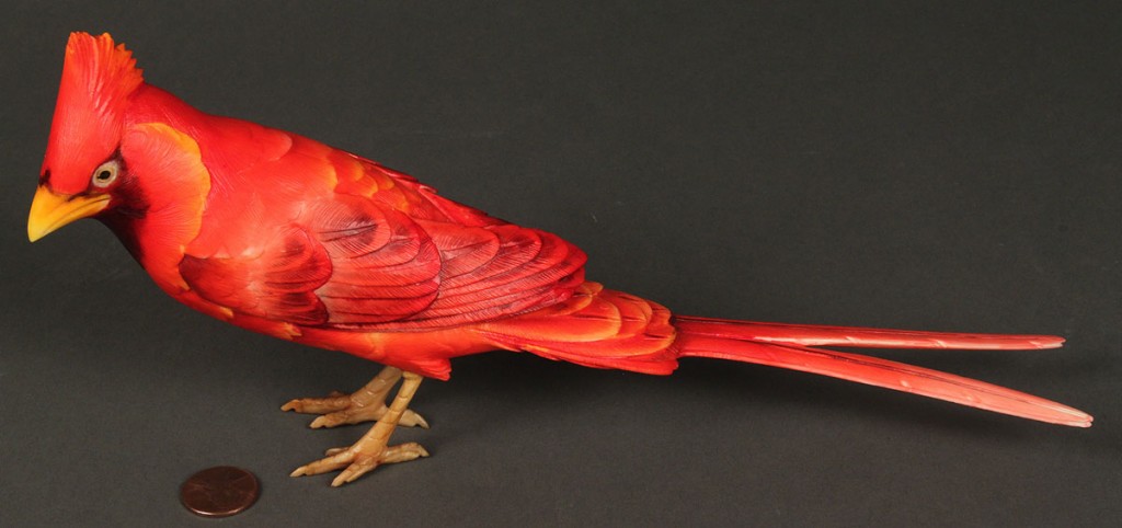 Lot 252: One Japanese Okimono Carved & Colored Ivory Bird