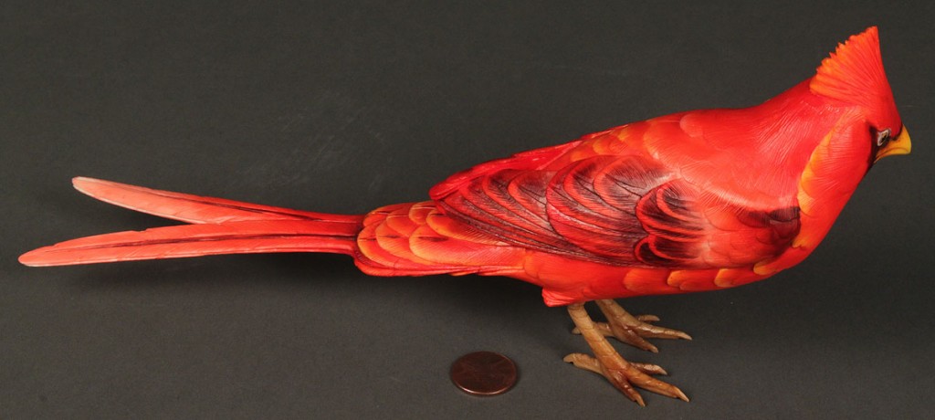 Lot 252: One Japanese Okimono Carved & Colored Ivory Bird