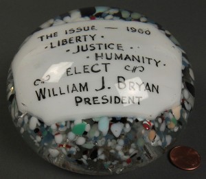 Lot 272: Glass Political Paperweight, Wm. Jennings Bryan