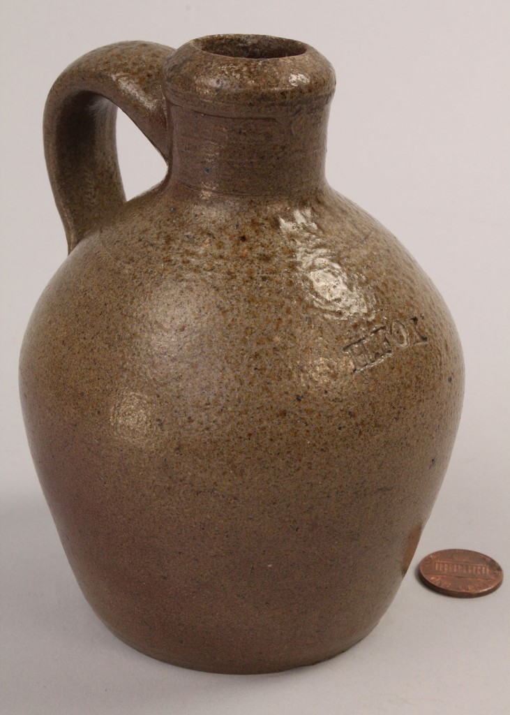 Lot 295: Miniature NC Stoneware Pottery Jug, Himer Fox