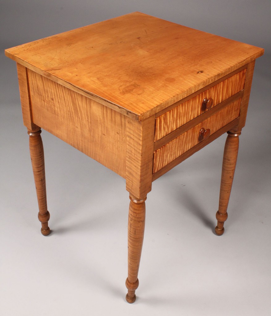 Lot 322: Tiger Maple 2 drawer stand
