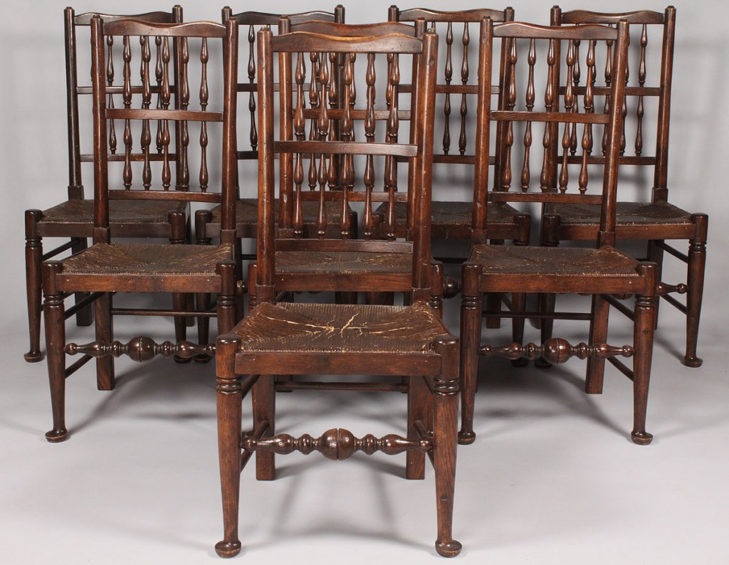 Lot 327: Set of 8 Lancashire County style Chairs