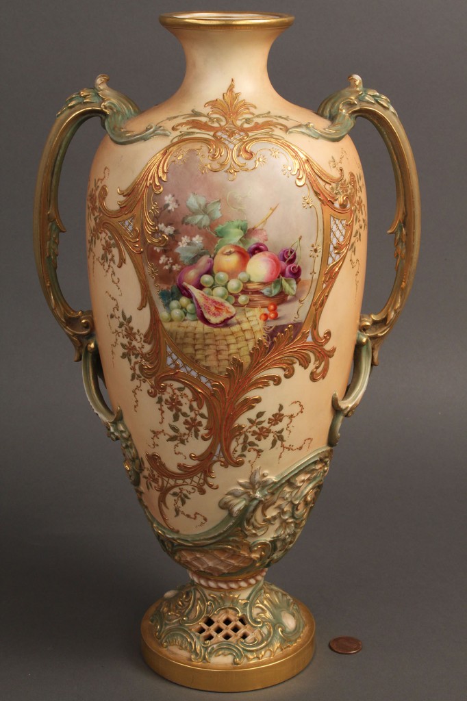 Lot 343: Royal Worcester Vase, signed William Hawkins