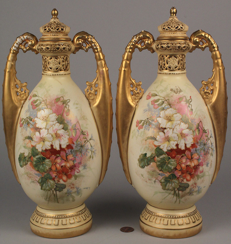 Lot 346: Pair of Austrian  Amphora Jars w/ Lids