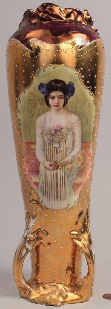 Lot 349: Art Nouveau German Porcelain Portrait Vase