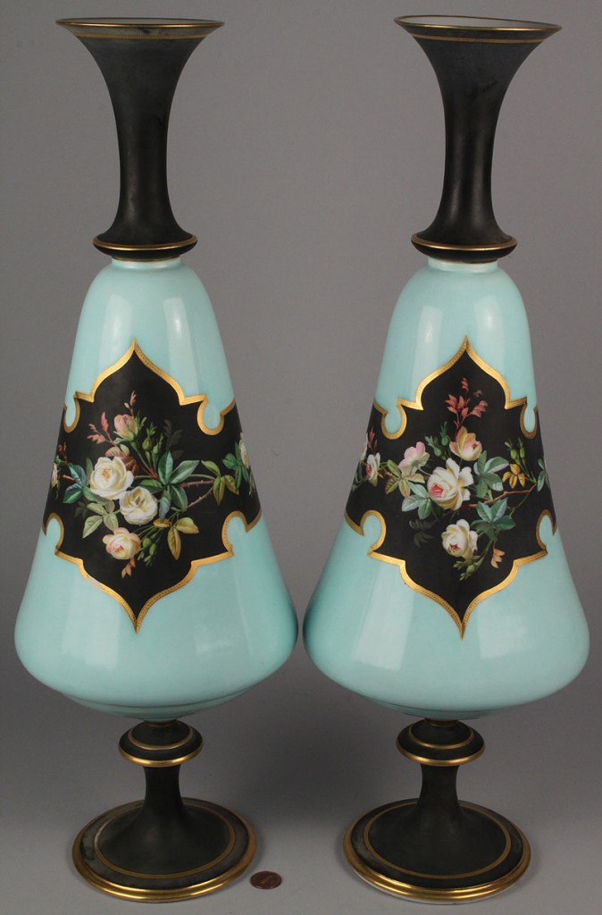 Lot 352: Pair English Blue Porcelain Mantle Vases