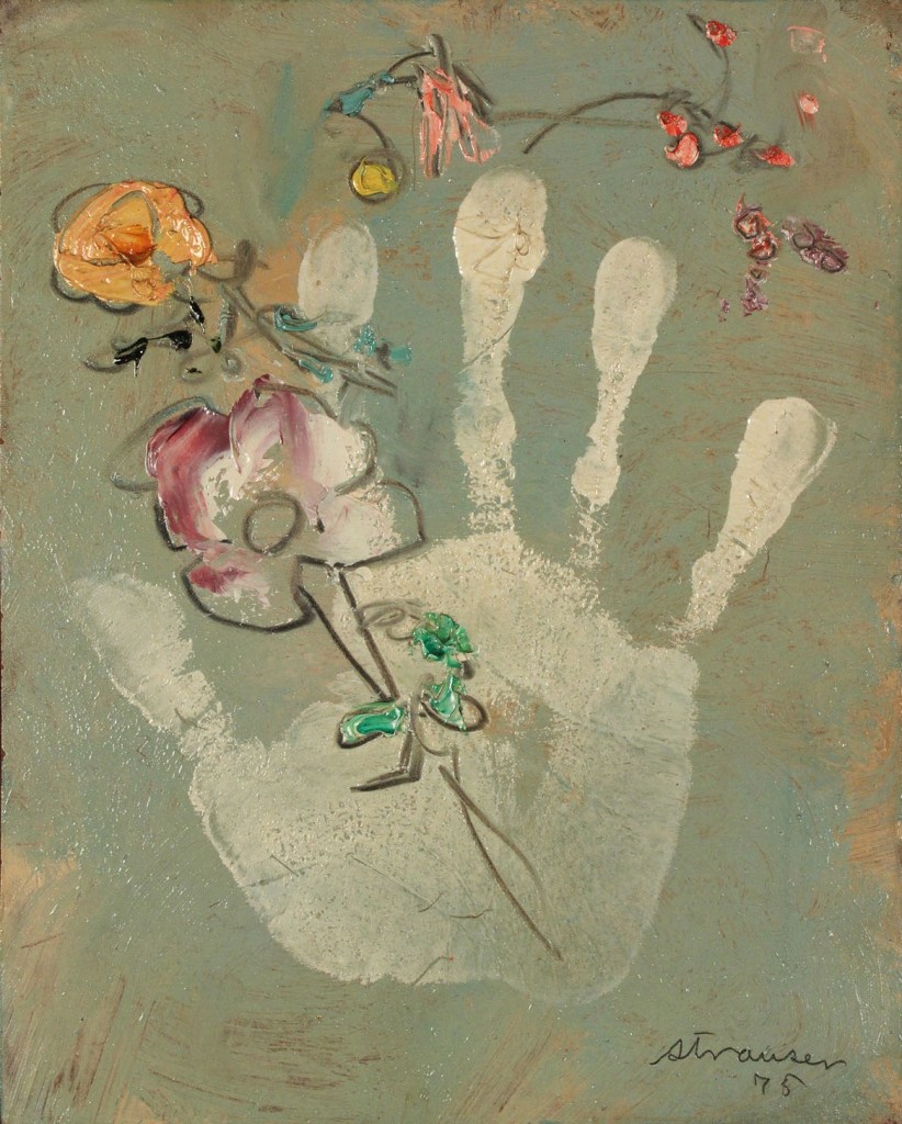 Lot 357: Sterling Boyd Strauser oil on board, Flower with Hand