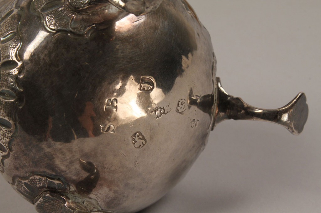 Lot 377: English Repousse Sterling Footed Creamer