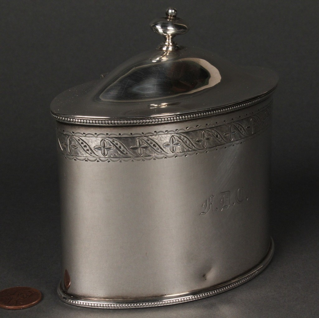 Lot 385: Neoclassical style Sterling Tea Caddy