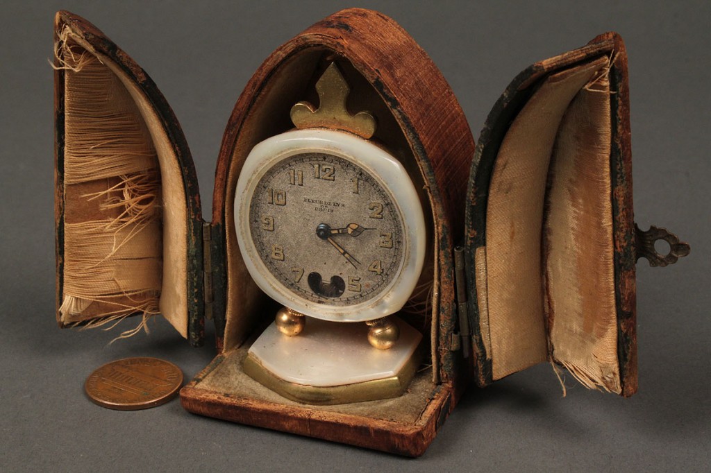 Lot 397: Miniature Swiss travel clock c.1900