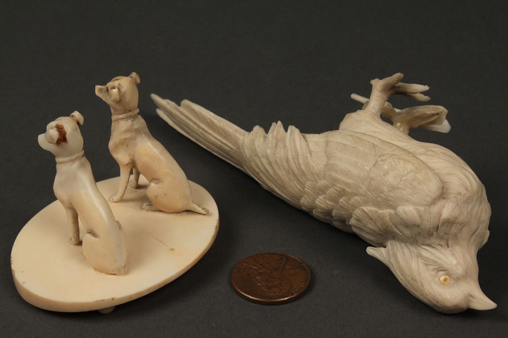 Lot 3: Three carved ivory animal okimono figures