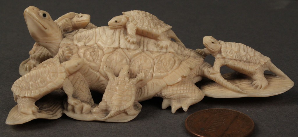 Lot 3: Three carved ivory animal okimono figures