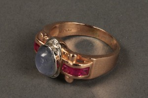 Lot 400: 14K star sapphire, ruby & dia ring