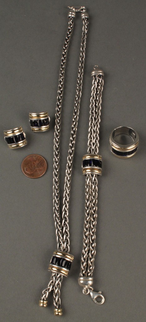 Lot 404: Set of 18K, Sterling and blue stone jewelry