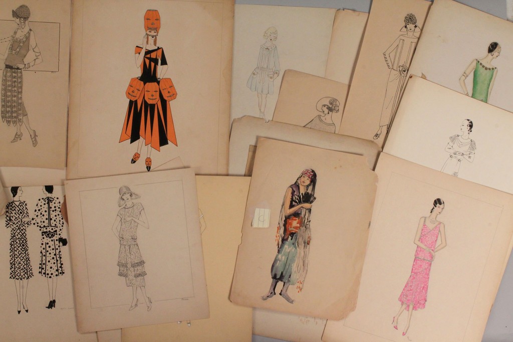 Lot 411: Collection of 1920's Pencil & Ink Fashion Drawings