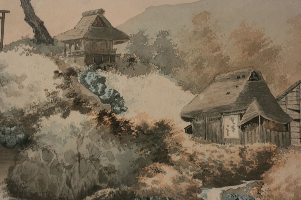 Lot 417: Pair of Japanese framed watercolor landscapes, signed
