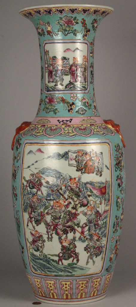 Lot 438: Pair of Chinese Famille Rose Urn vases