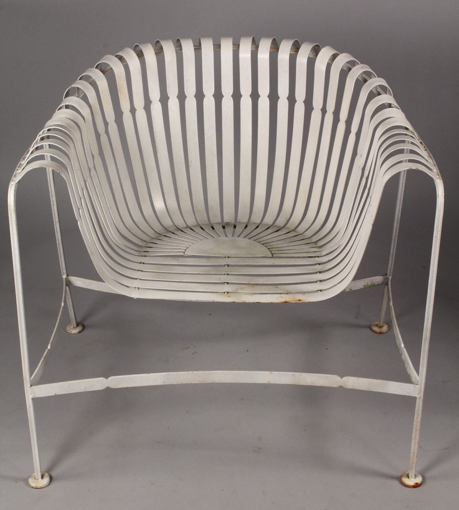 Lot 446: Pair of Silvertone Iron Garden Chairs, Modern