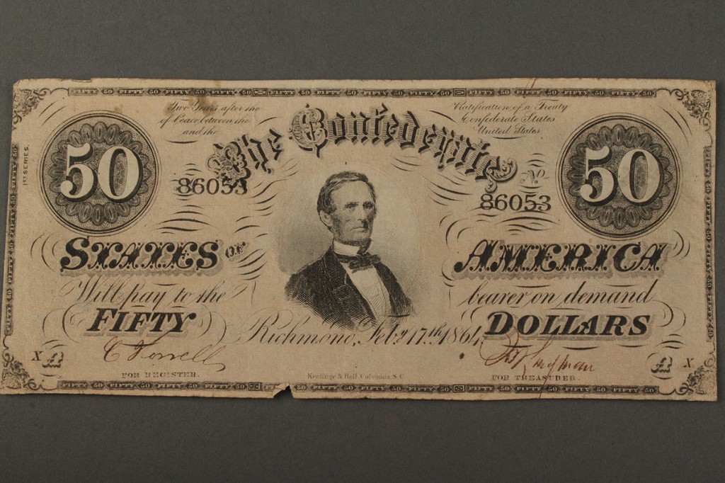 Lot 456: Lot of 2 Civil War Confederate Bonds w/ 3 Confederate Currrency Notes