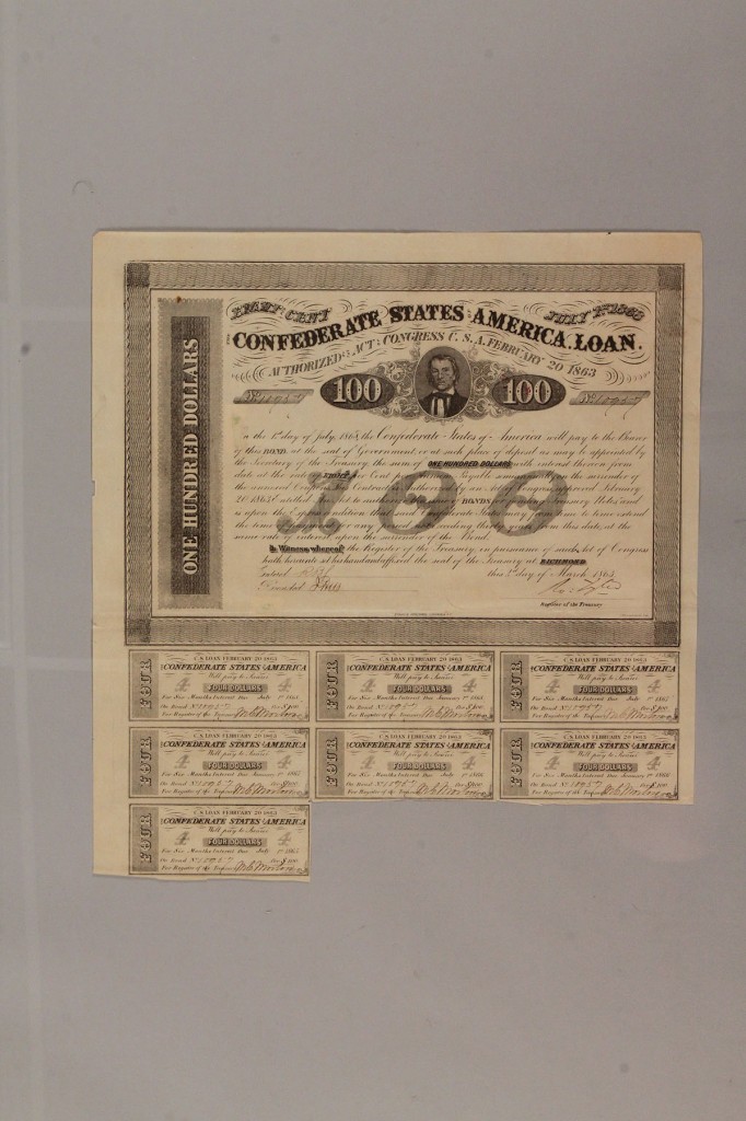 Lot 457: Lot of 3 Confederate bonds, group 1