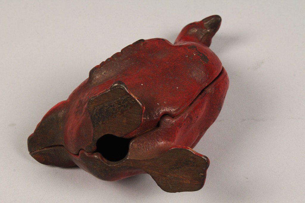 Lot 476: Red Goose Shoes Cast Iron Still Bank, Squatty form