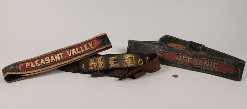 Lot 483: Lot of 3 Early Leather Fireman's Parade Belts
