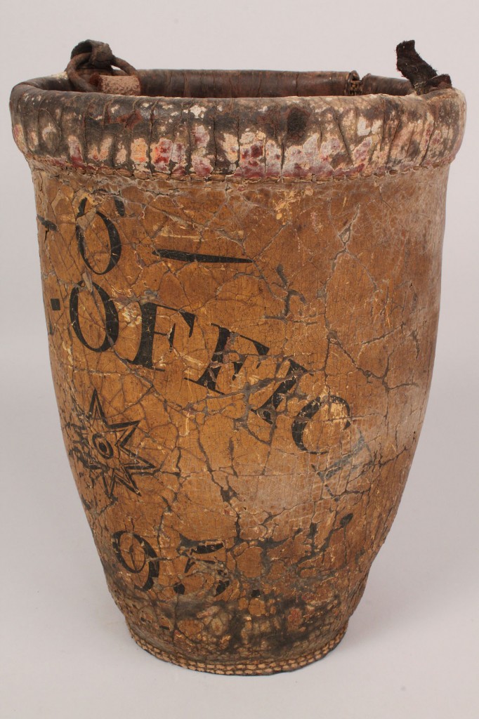 Lot 485: 18th Century Painted Leather Fire Bucket