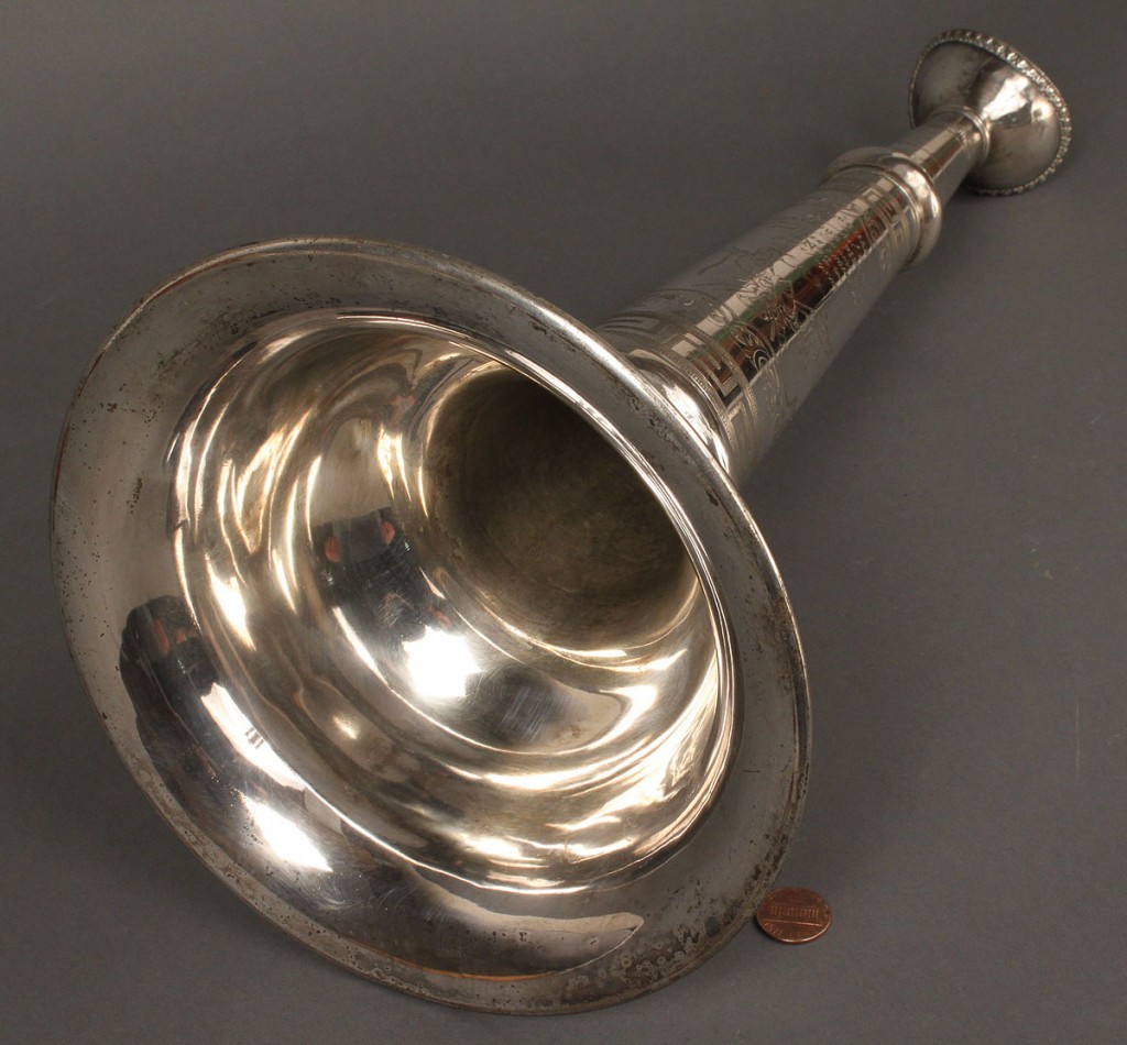Lot 486: 1866 Silverplate Presentation Fire Trumpet