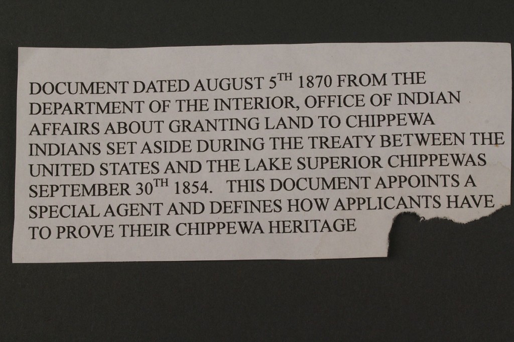 Lot 502: Dept. of Interior document, Chippewa Indians