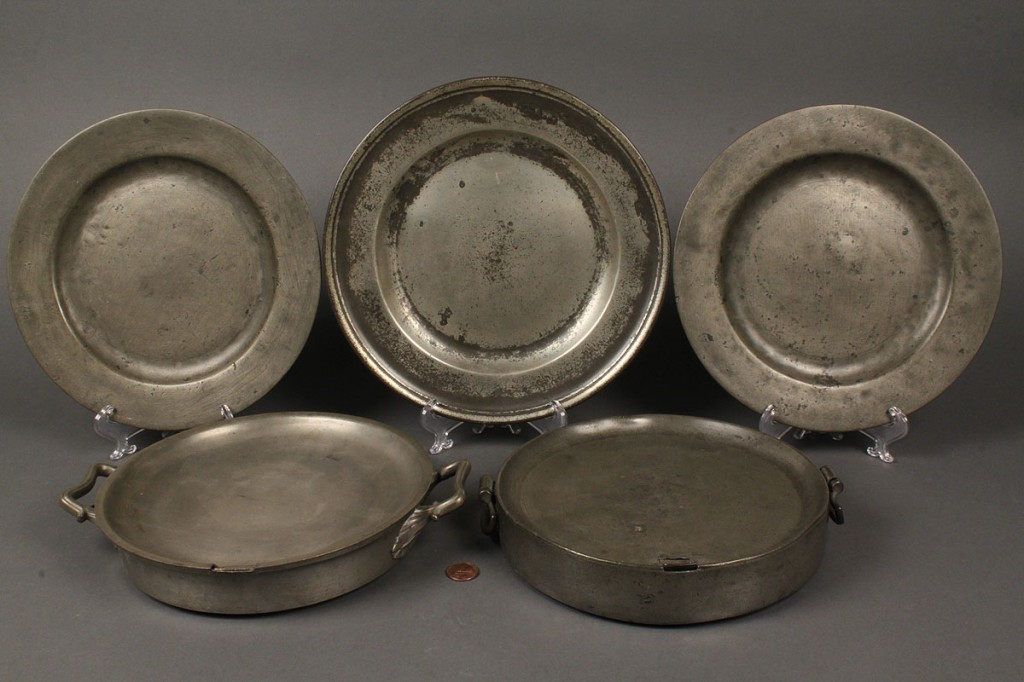 Lot 507: Lot of 5 Pewter Items, English and French