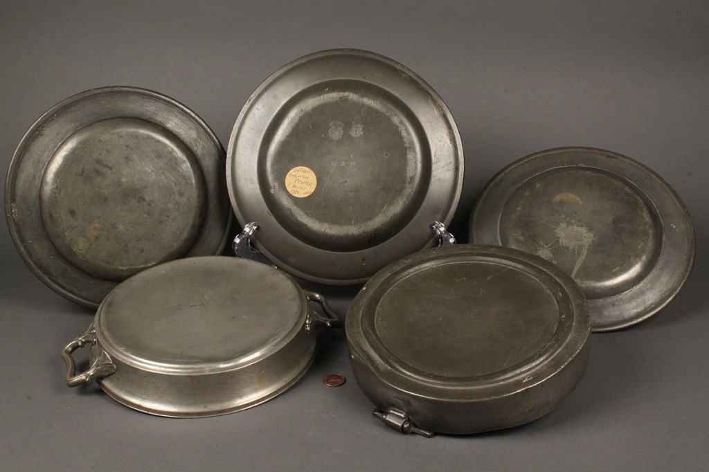 Lot 507: Lot of 5 Pewter Items, English and French