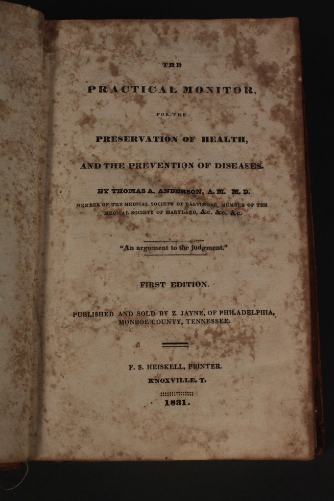 Lot 50: First Edition 1831 Health Prevention Book, Knoxville published