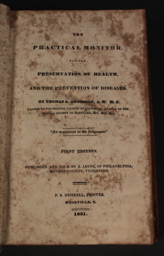 Lot 50: First Edition 1831 Health Prevention Book, Knoxville published